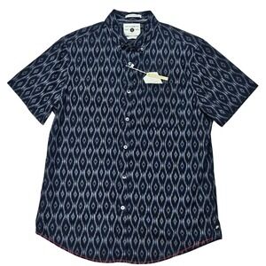 Cactusman Mens Slim Fit Ikat Diamond Button Down Shirt Navy Blue White Large NEW